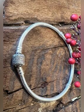 Sterling Silver Pave Clasp Snake Chain Bracelet - Silver